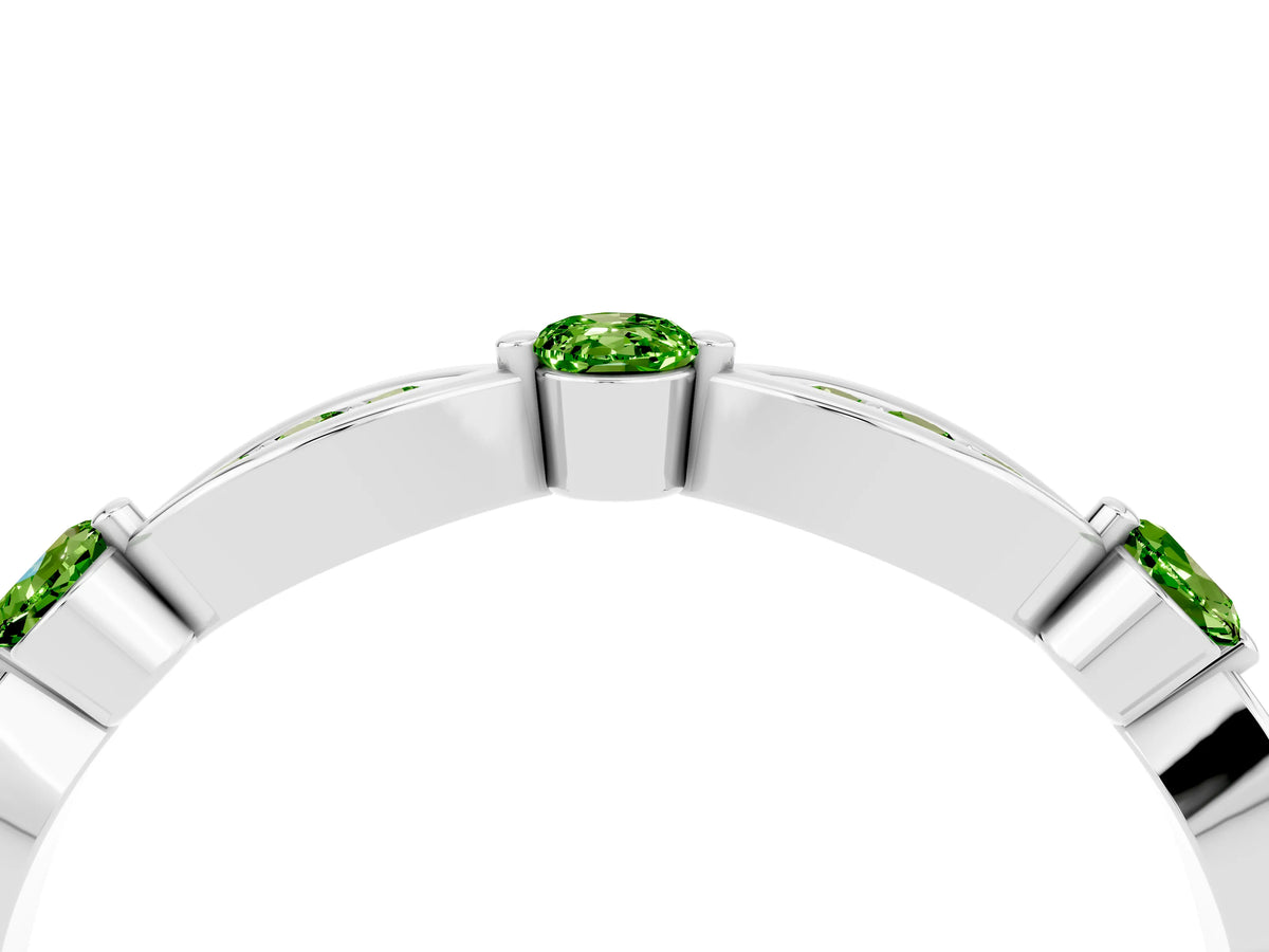 Alternating Marquise and Round Peridot Milgrain Band in White gold with Bezel Setting