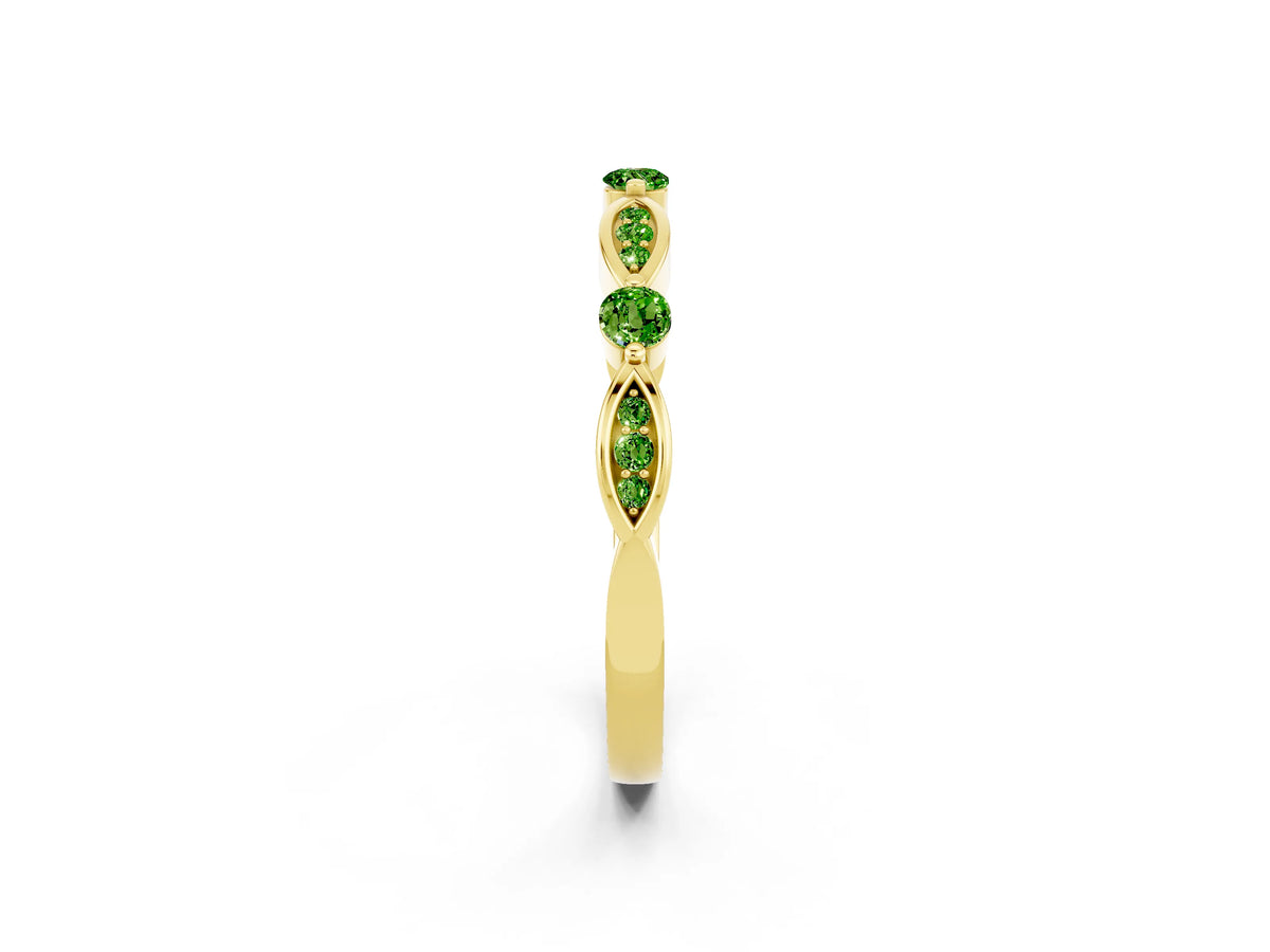 Alternating Marquise and Round Peridot Milgrain Band in Yellow gold with Bezel Setting