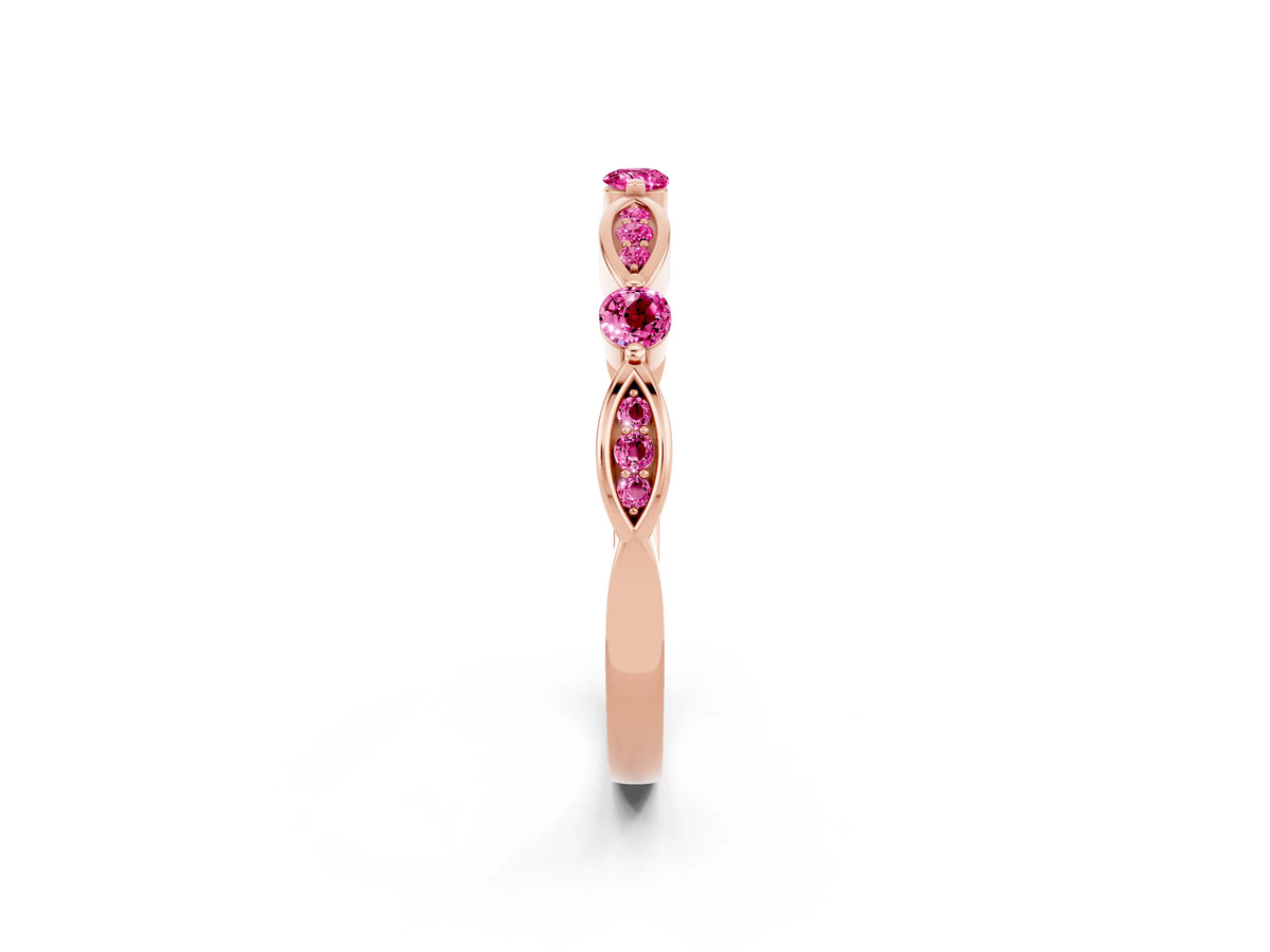 Alternating Marquise and Round Pink Sapphire Milgrain Band in Rose gold with Bezel Setting