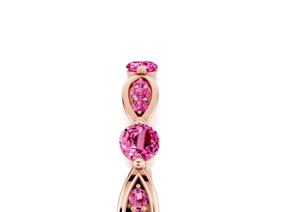 Alternating Marquise and Round Pink Sapphire Milgrain Band in Rose gold with Bezel Setting