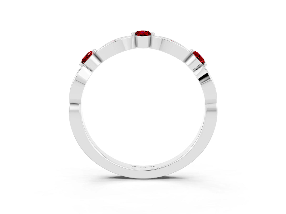 Alternating Marquise and Round Ruby Milgrain Band in Platinum with Bezel Setting