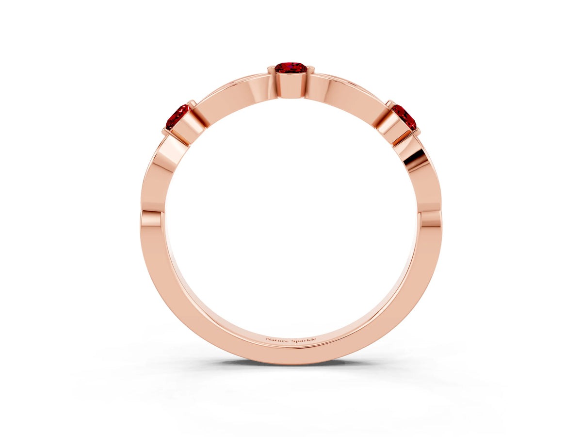 Alternating Marquise and Round Ruby Milgrain Band in Rose gold with Bezel Setting