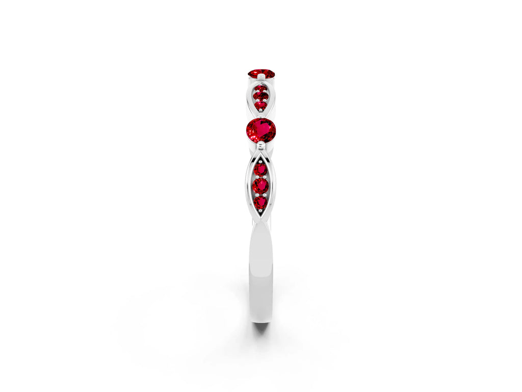 Alternating Marquise and Round Ruby Milgrain Band in Silver with Bezel Setting