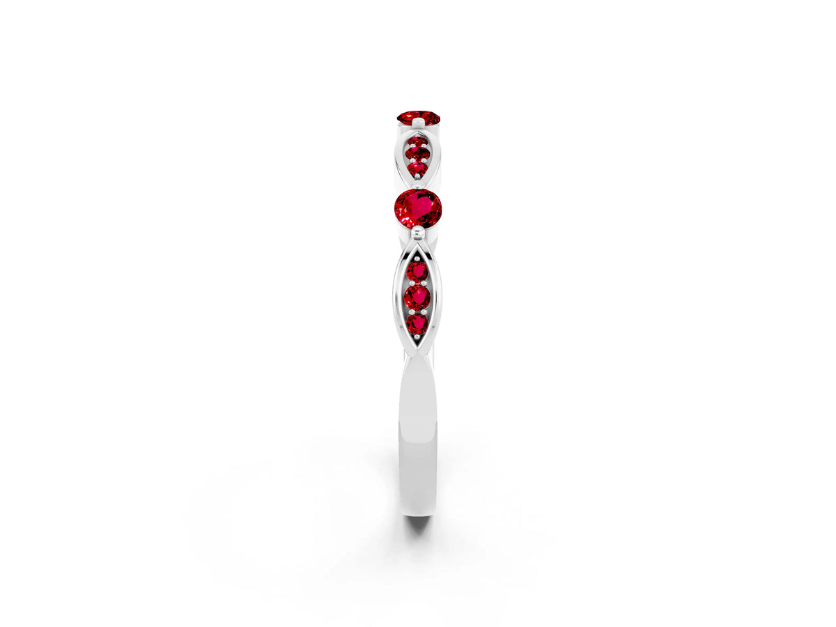 Alternating Marquise and Round Ruby Milgrain Band in Silver with Bezel Setting