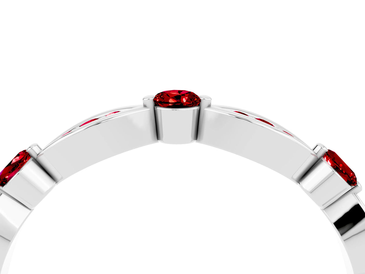Alternating Marquise and Round Ruby Milgrain Band in White gold with Bezel Setting