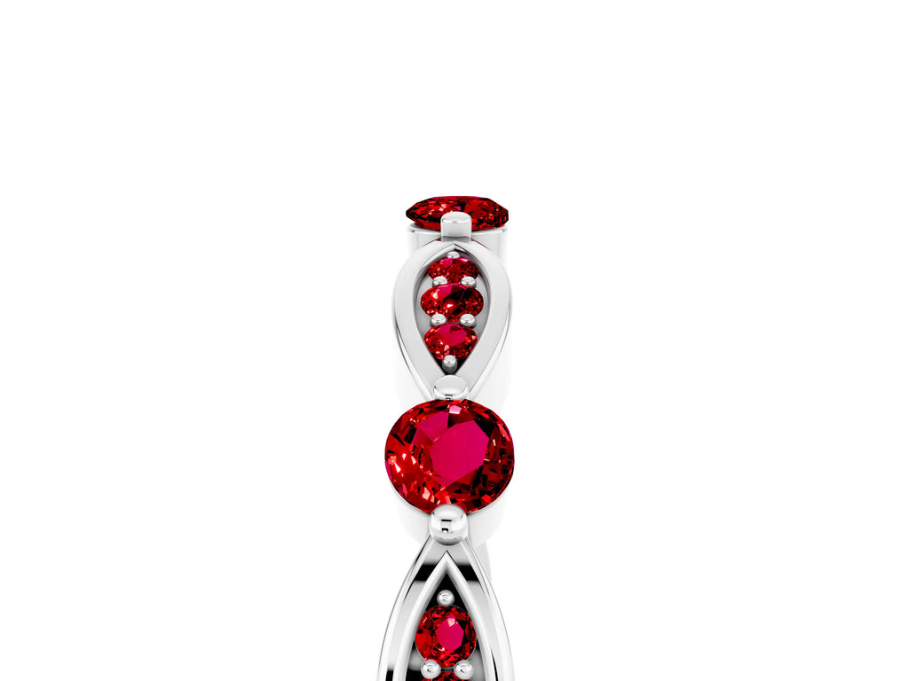 Alternating Marquise and Round Ruby Milgrain Band in White gold with Bezel Setting
