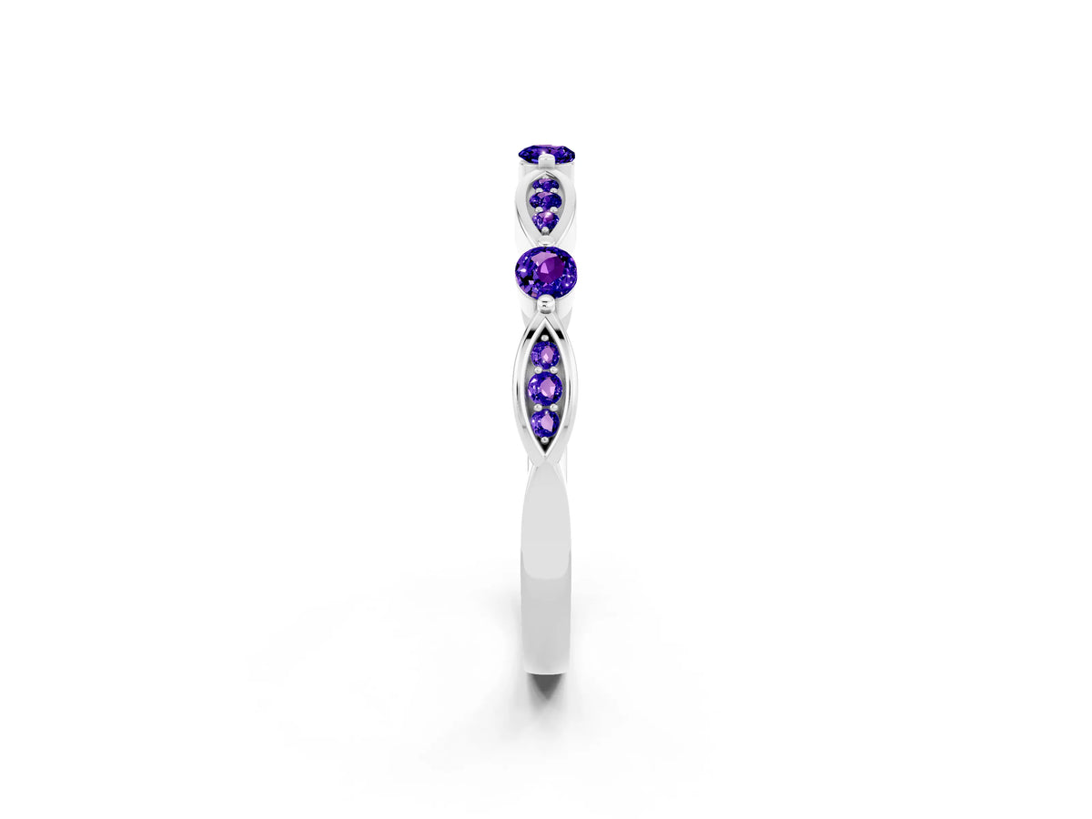 Alternating Marquise and Round Tanzanite Milgrain Band in Platinum with Bezel Setting