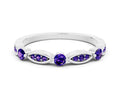 Alternating Marquise and Round Tanzanite Milgrain Band in Silver with Bezel Setting 