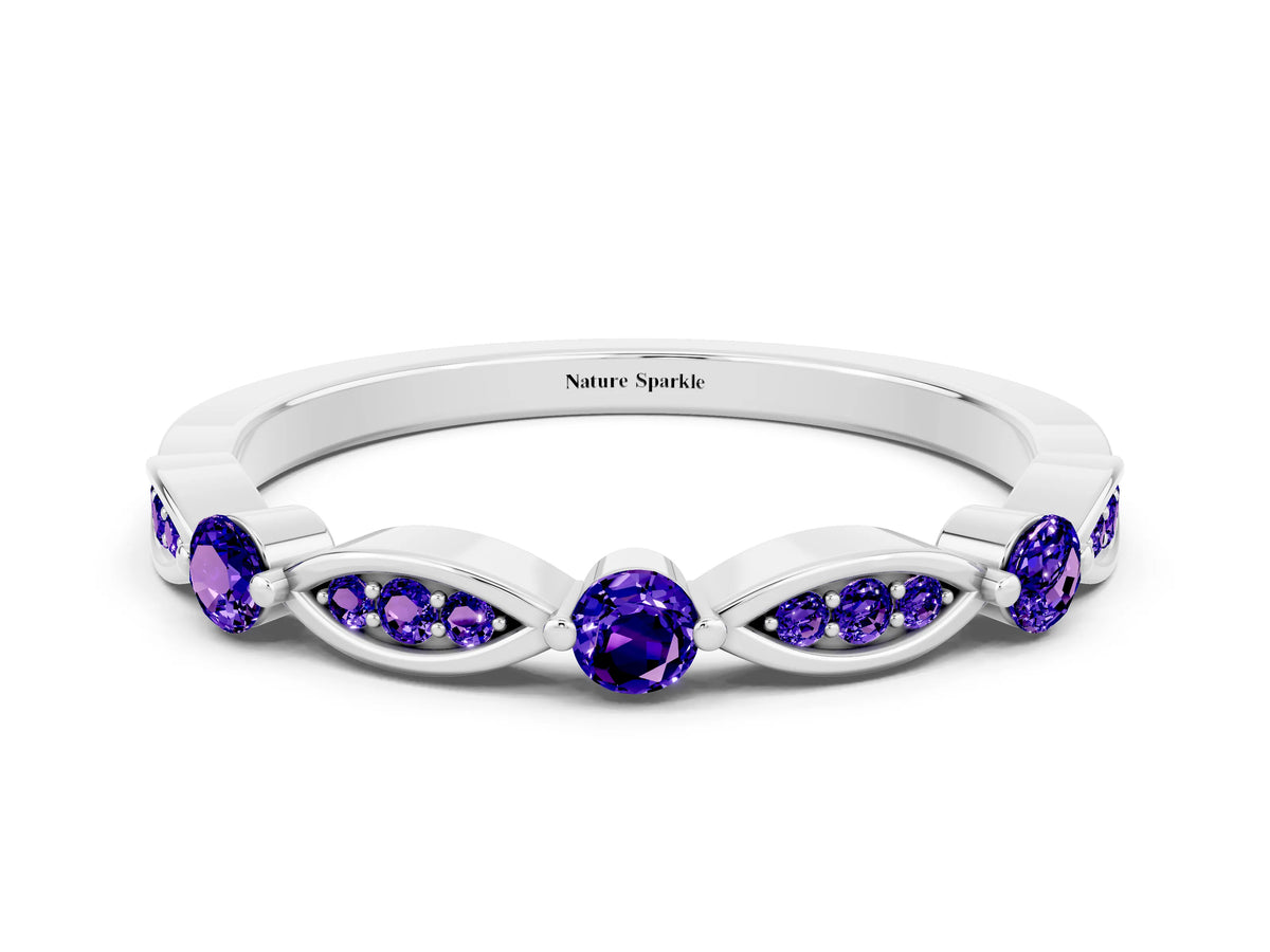 Alternating Marquise and Round Tanzanite Milgrain Band in Silver with Bezel Setting