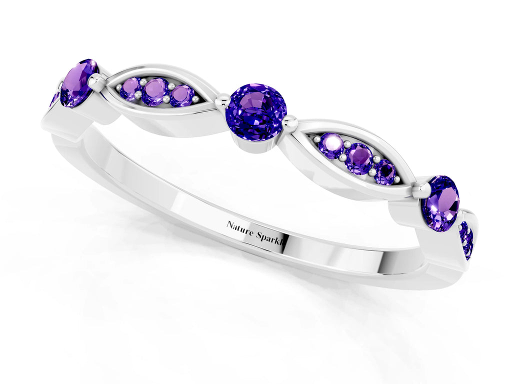 Alternating Marquise and Round Tanzanite Milgrain Band in Silver with Bezel Setting