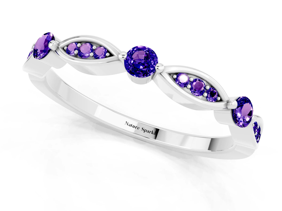 Alternating Marquise and Round Tanzanite Milgrain Band in Silver with Bezel Setting