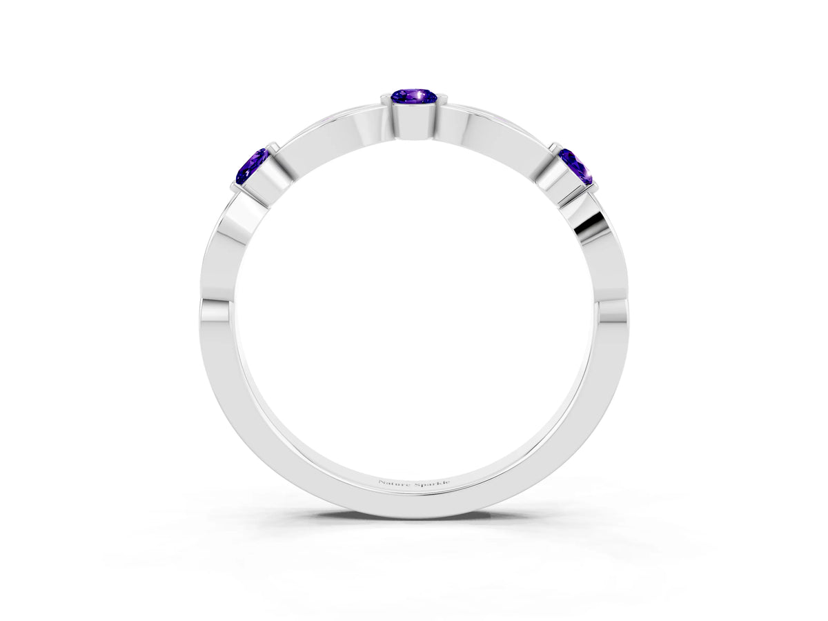 Alternating Marquise and Round Tanzanite Milgrain Band in Silver with Bezel Setting