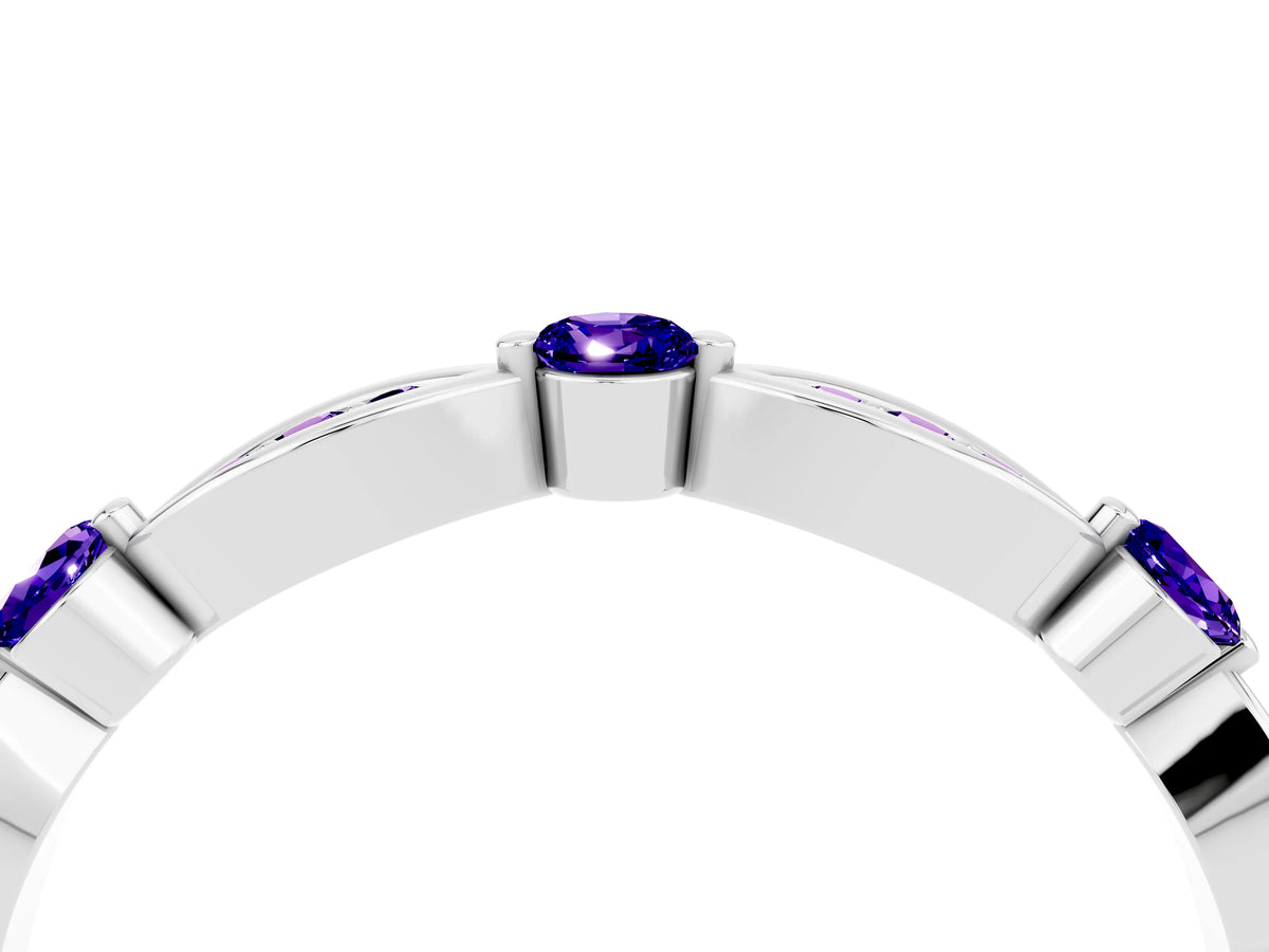 Alternating Marquise and Round Tanzanite Milgrain Band in Silver with Bezel Setting