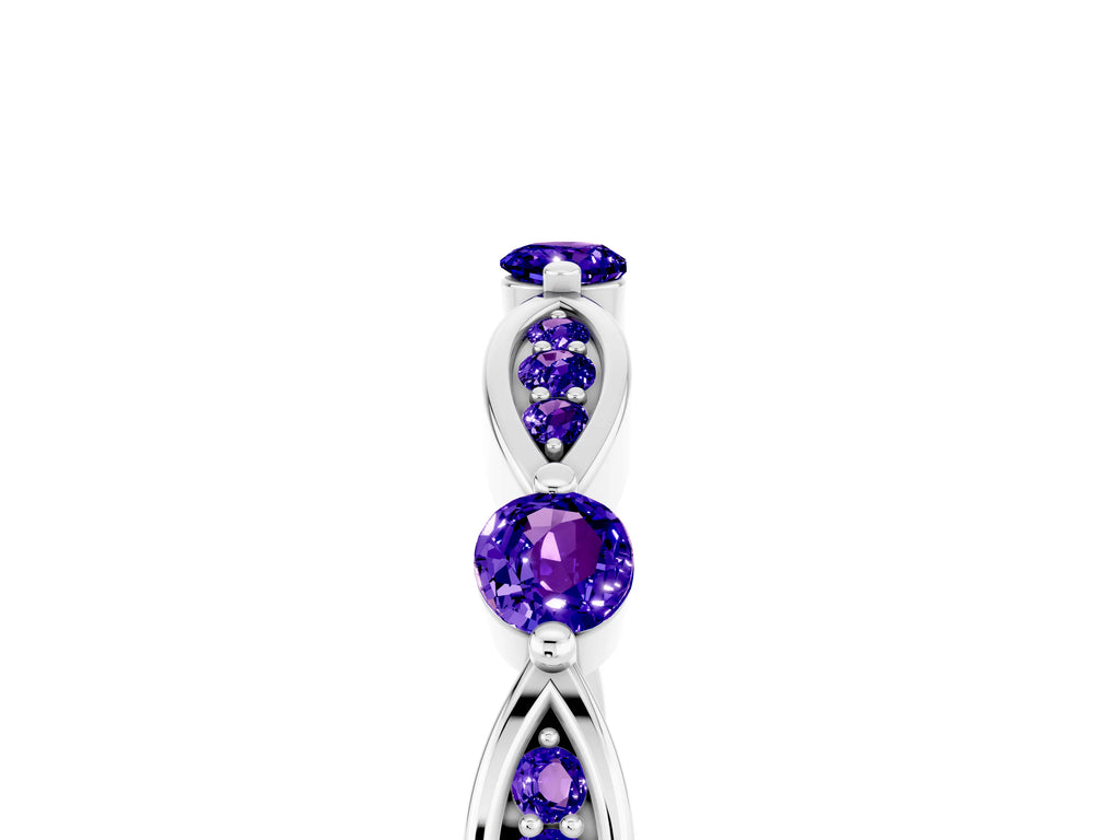 Alternating Marquise and Round Tanzanite Milgrain Band in Silver with Bezel Setting