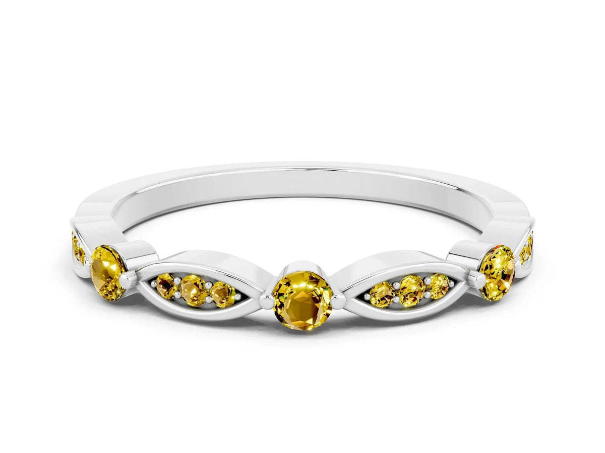 Alternating Marquise and Round Yellow Sapphire Milgrain Band in Platinum with Bezel Setting 
