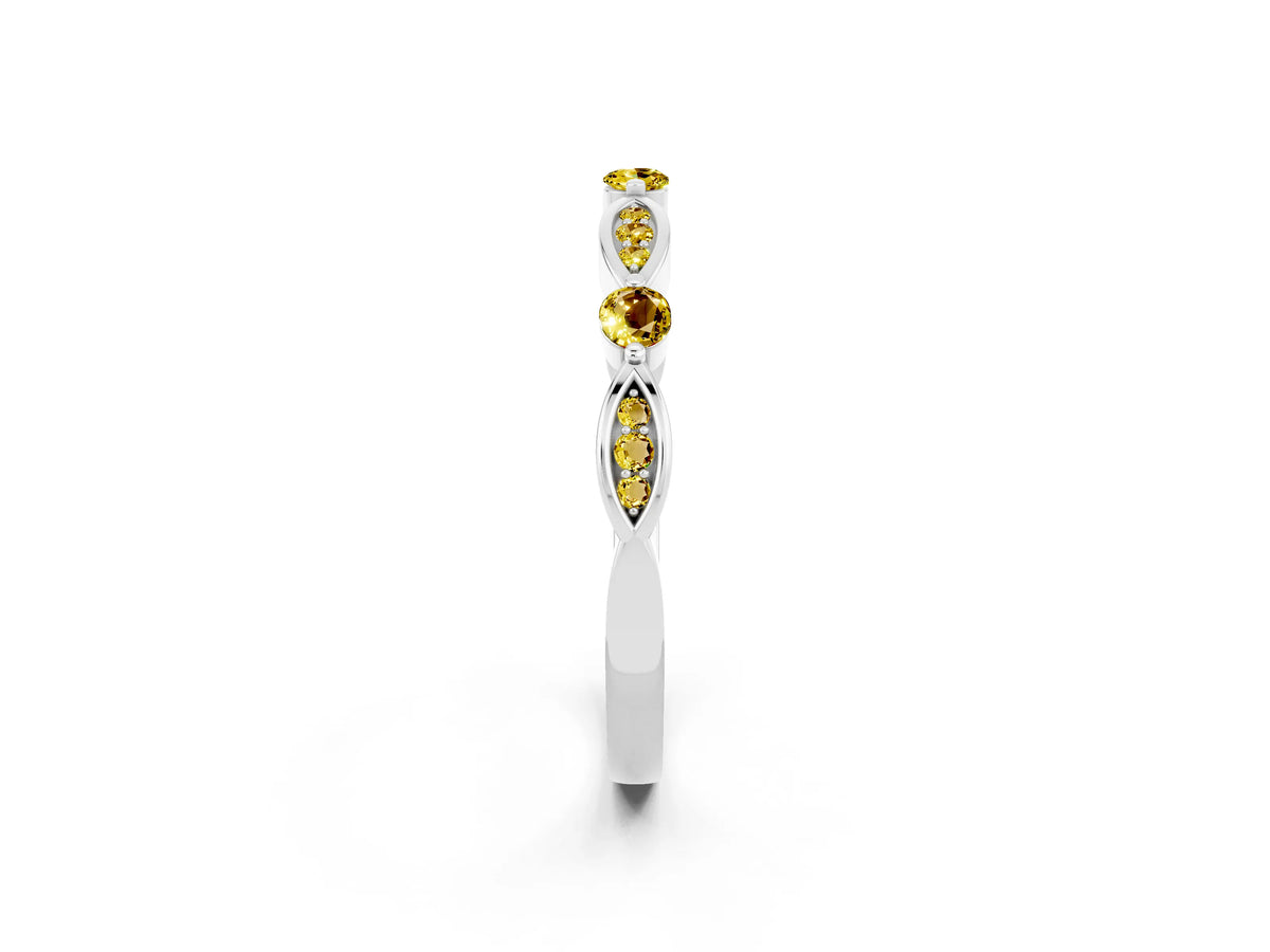 Alternating Marquise and Round Yellow Sapphire Milgrain Band in Platinum with Bezel Setting