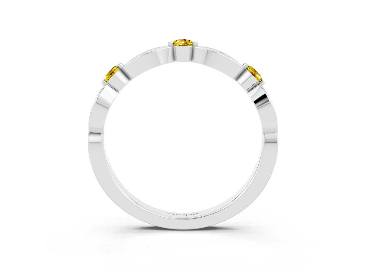 Alternating Marquise and Round Yellow Sapphire Milgrain Band in Platinum with Bezel Setting