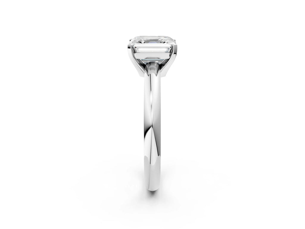 Asscher Cut Diamond Solitaire Ring in White gold with Prong Setting and Rounded Band