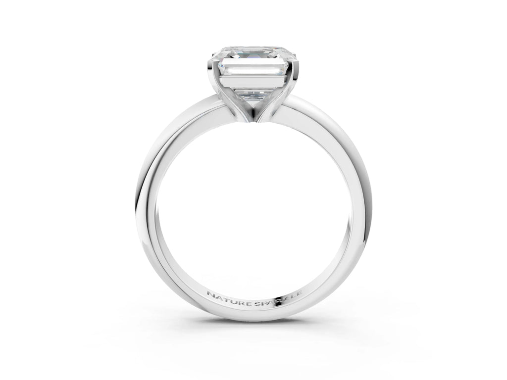 Asscher Cut Diamond Solitaire Ring in White gold with Prong Setting and Rounded Band