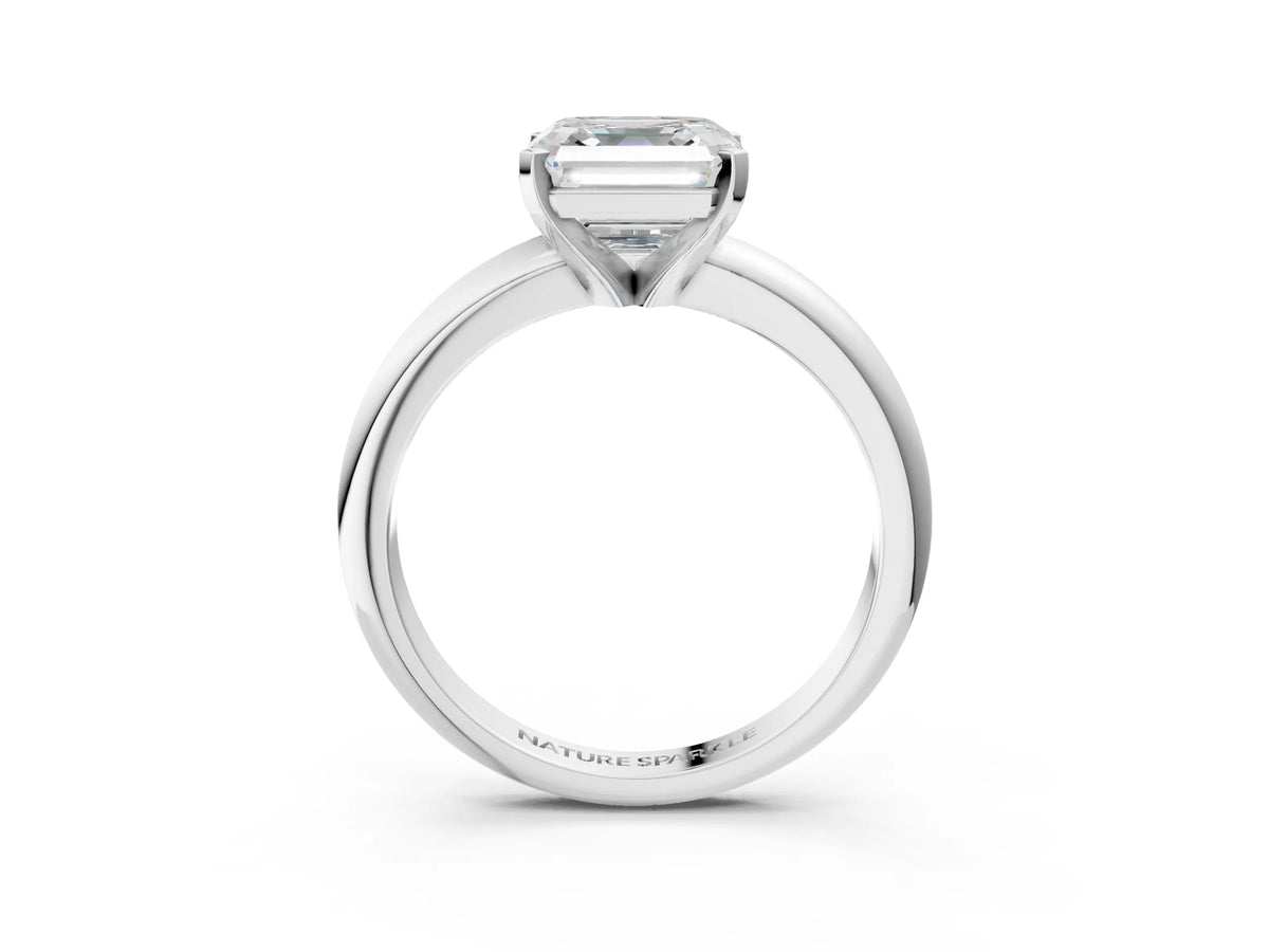 Asscher Cut Diamond Solitaire Ring in White gold with Prong Setting and Rounded Band