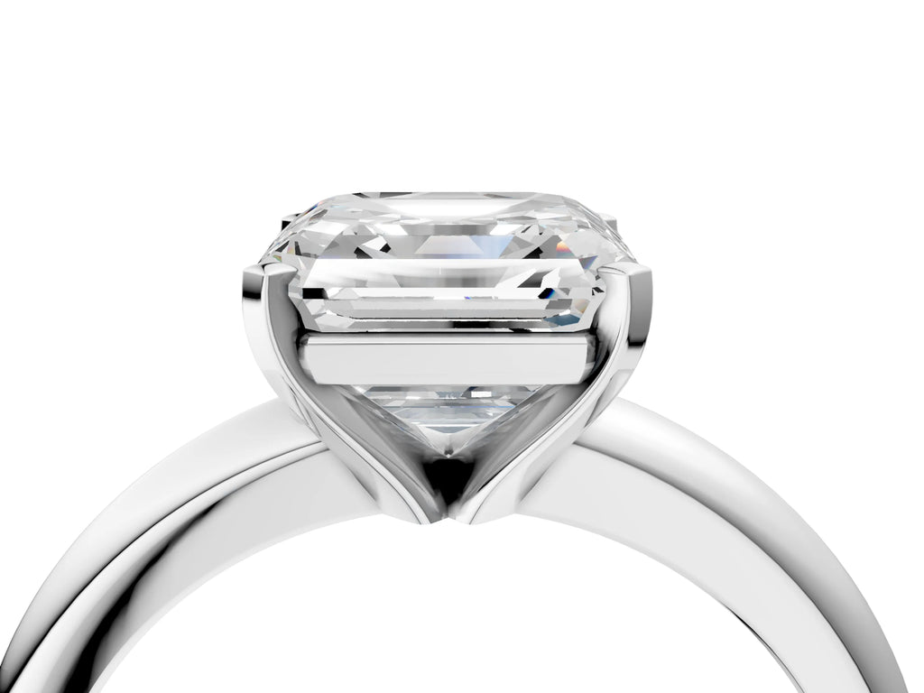 Asscher Cut Diamond Solitaire Ring in White gold with Prong Setting and Rounded Band