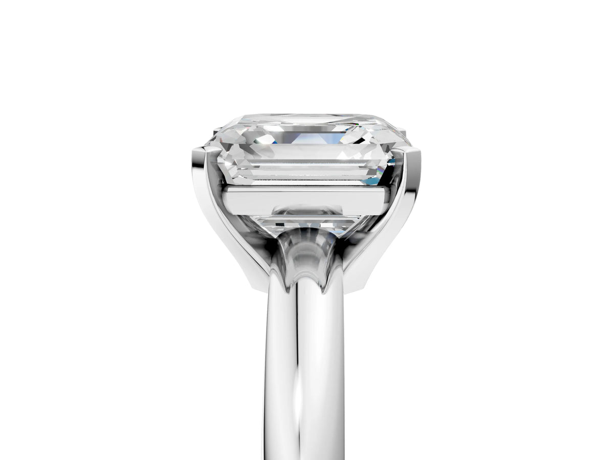 Asscher Cut Diamond Solitaire Ring in White gold with Prong Setting and Rounded Band