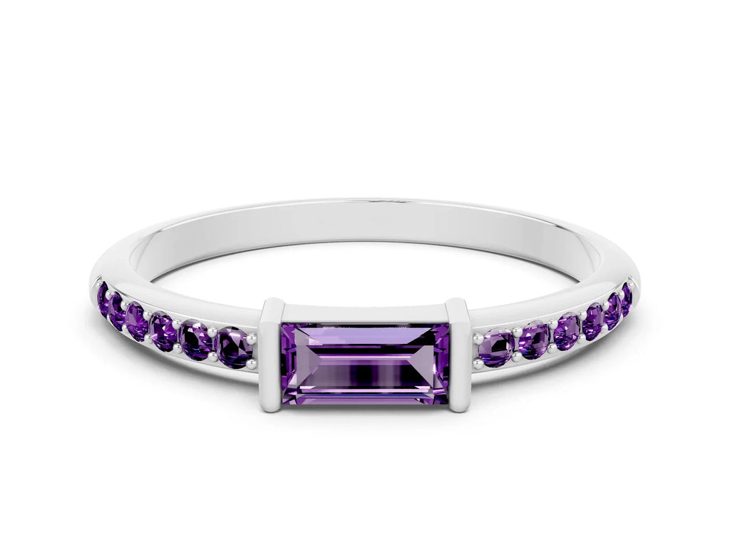 Baguette Amethyst Pavé Band in Silver with Bar Setting 