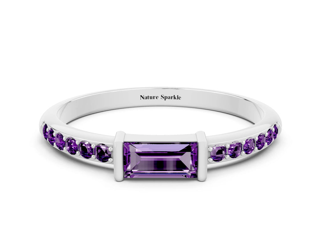 Baguette Amethyst Pavé Band in Silver with Bar Setting