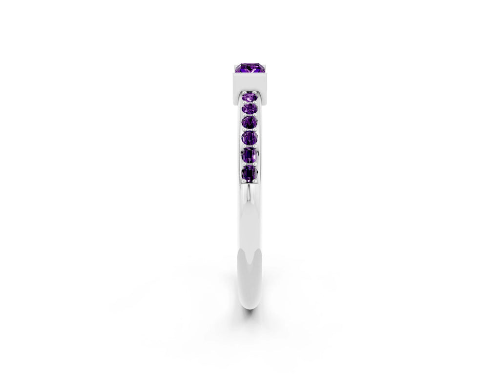 Baguette Amethyst Pavé Band in Silver with Bar Setting