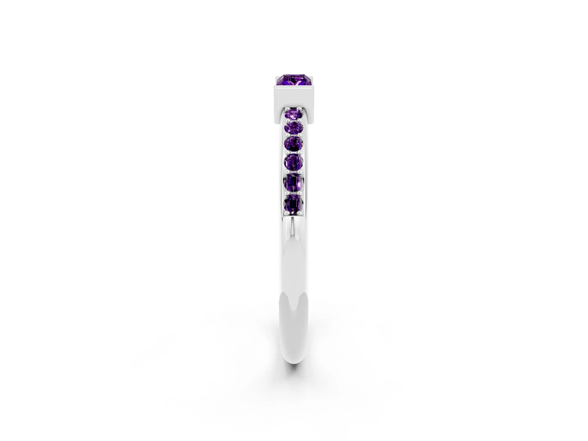 Baguette Amethyst Pavé Band in Silver with Bar Setting