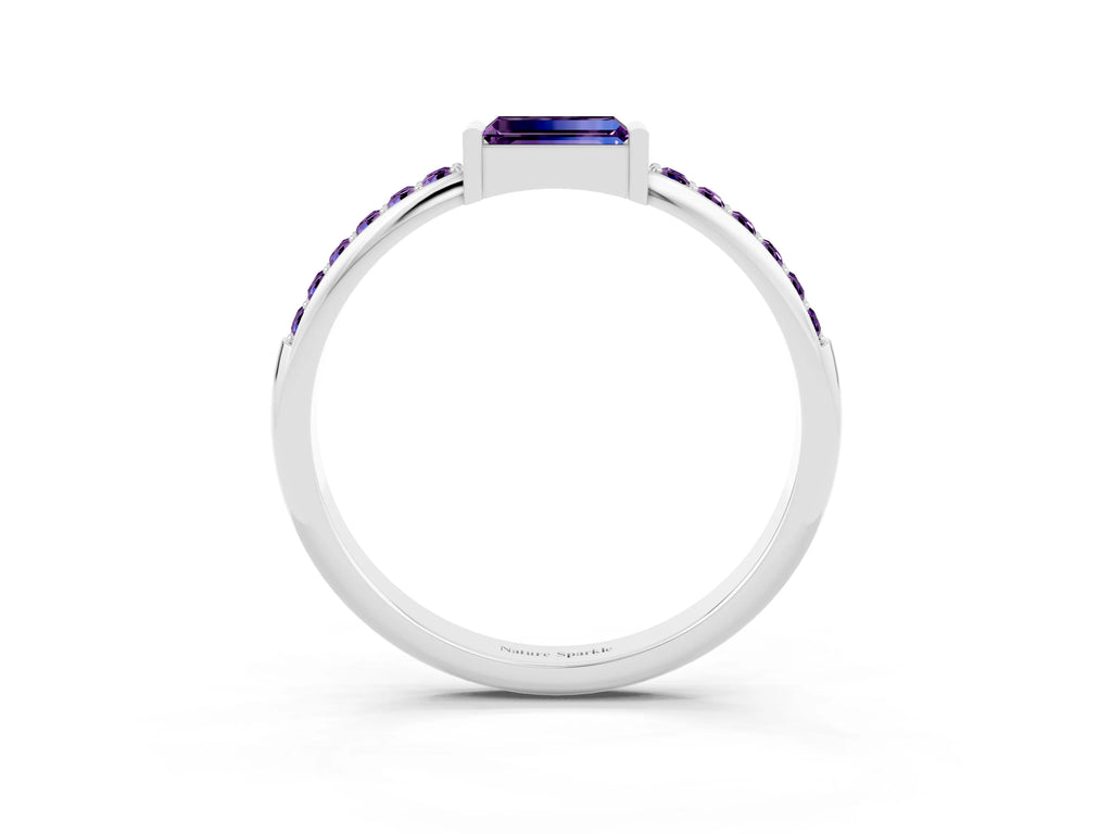 Baguette Amethyst Pavé Band in Silver with Bar Setting
