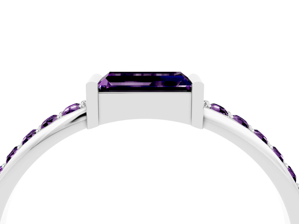 Baguette Amethyst Pavé Band in Silver with Bar Setting