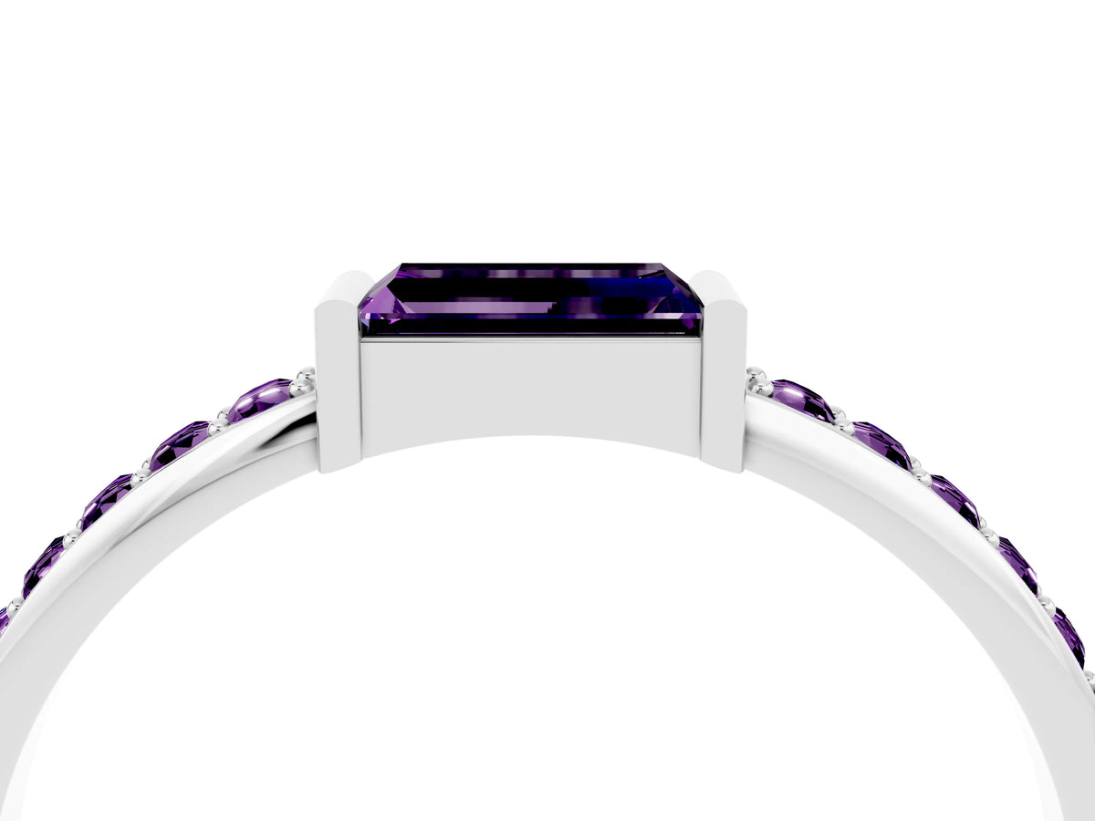 Baguette Amethyst Pavé Band in Silver with Bar Setting