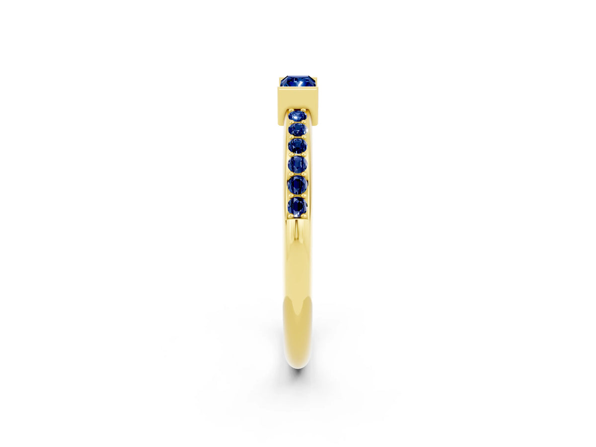Baguette Blue Sapphire Pavé Band in Yellow gold with Bar Setting