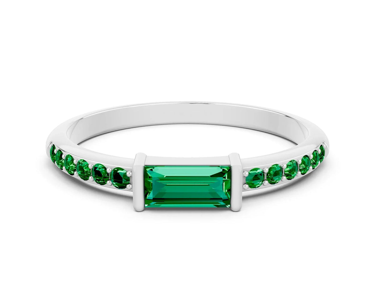 Baguette Emerald Pavé Band in Silver with Bar Setting 