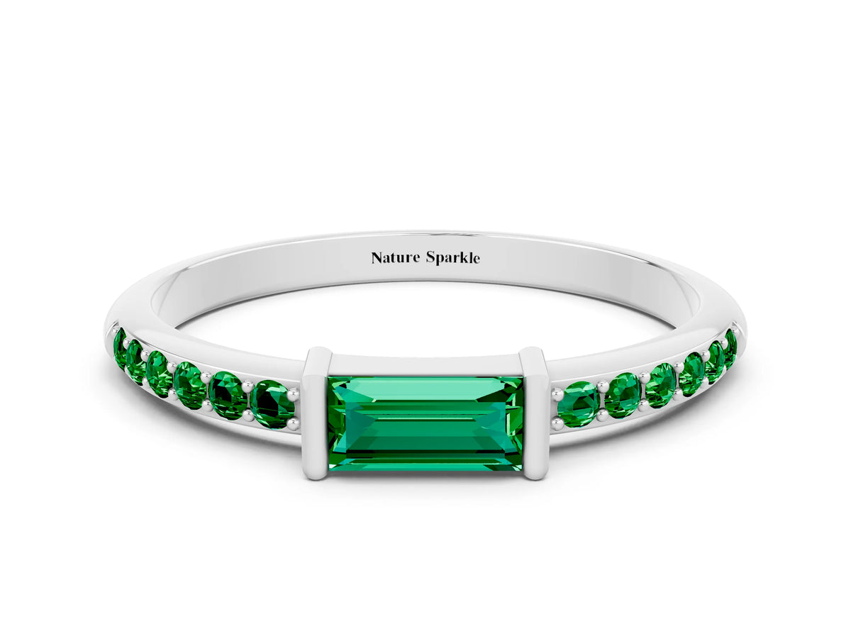 Baguette Emerald Pavé Band in Silver with Bar Setting