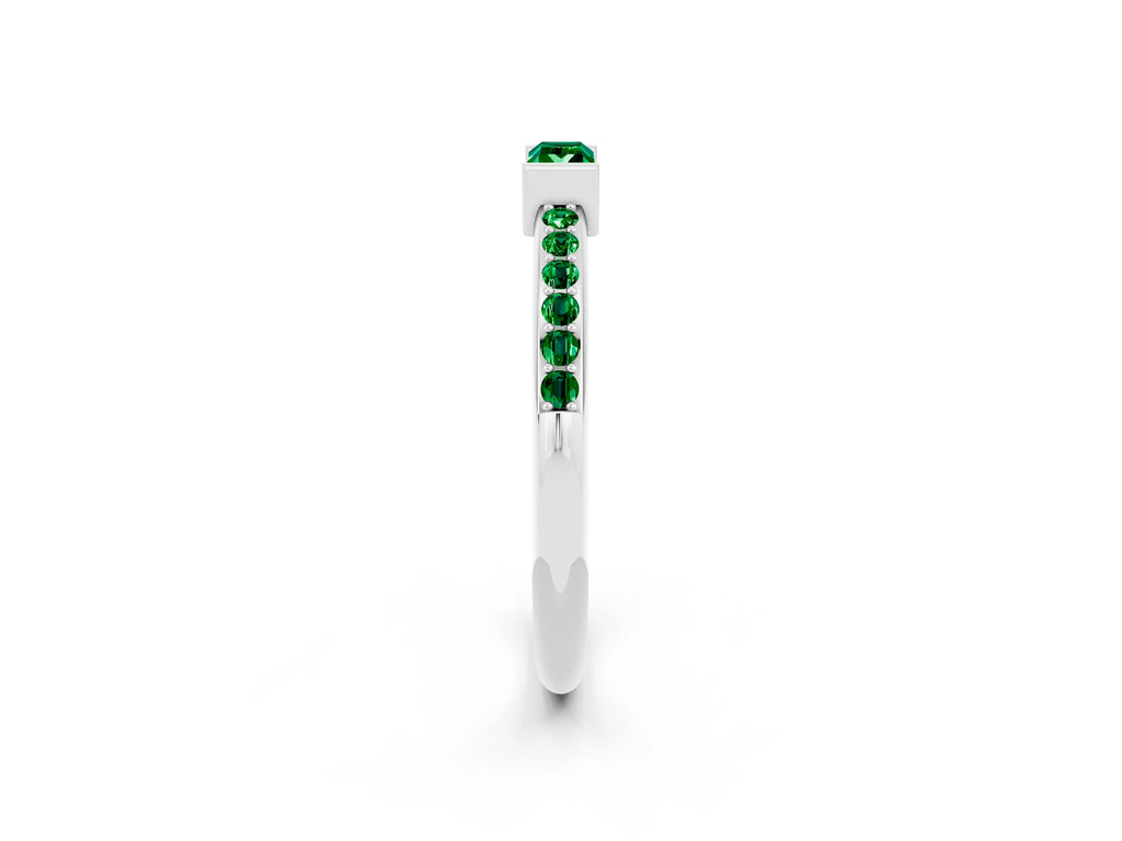 Baguette Emerald Pavé Band in Silver with Bar Setting