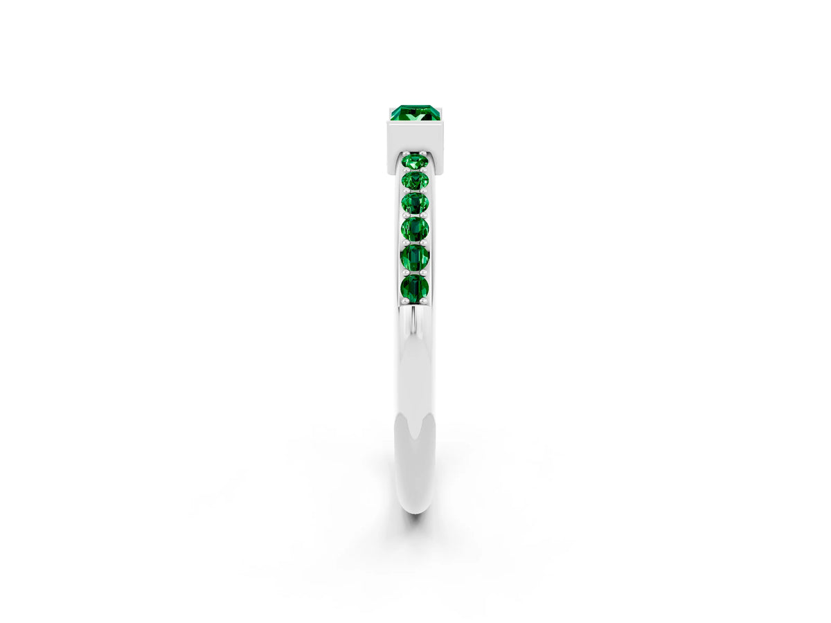 Baguette Emerald Pavé Band in Silver with Bar Setting