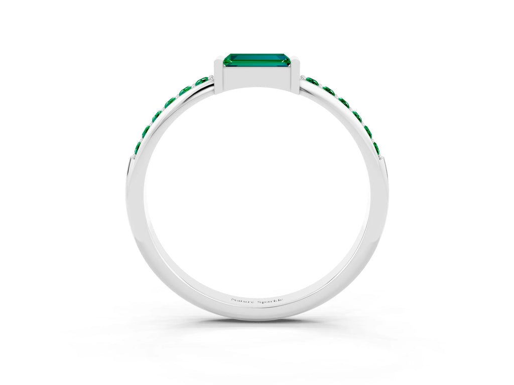 Baguette Emerald Pavé Band in Silver with Bar Setting