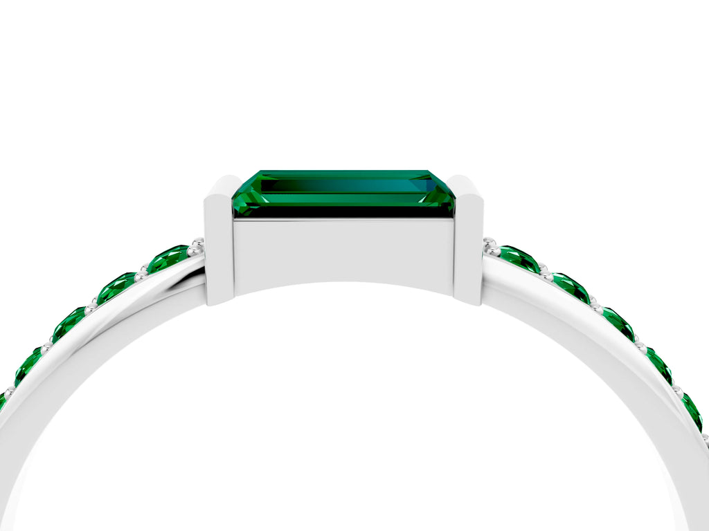 Baguette Emerald Pavé Band in Silver with Bar Setting