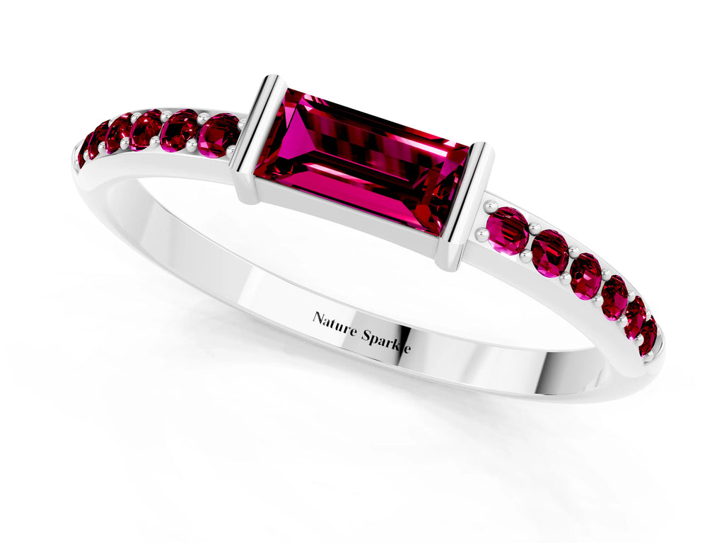 Baguette Garnet Pavé Band in Platinum with Bar Setting