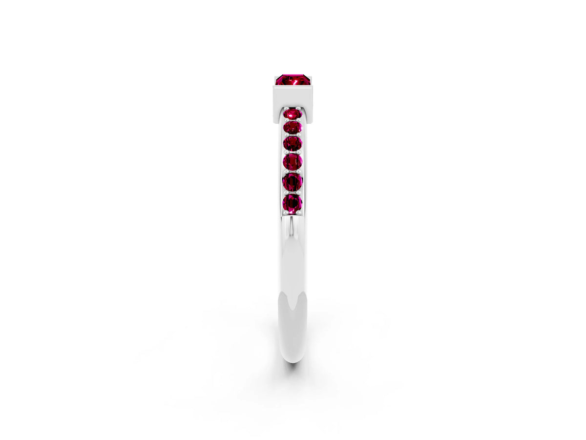 Baguette Garnet Pavé Band in Platinum with Bar Setting