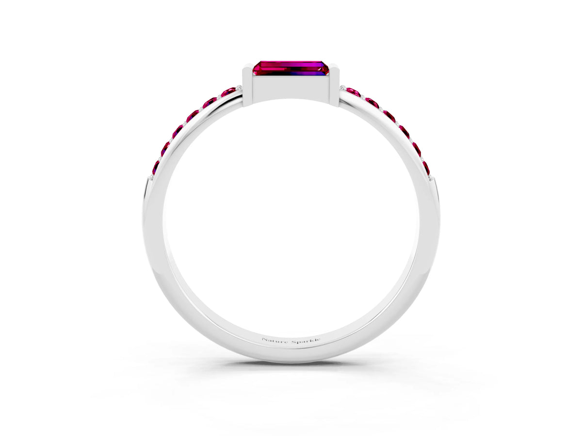 Baguette Garnet Pavé Band in Platinum with Bar Setting