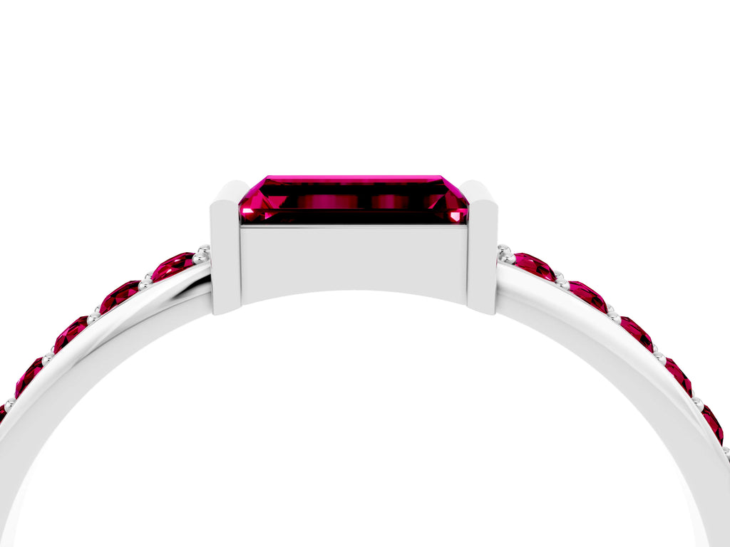 Baguette Garnet Pavé Band in Platinum with Bar Setting