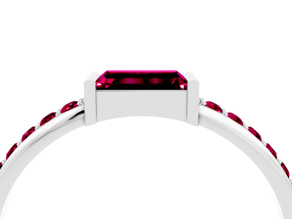 Baguette Garnet Pavé Band in Platinum with Bar Setting