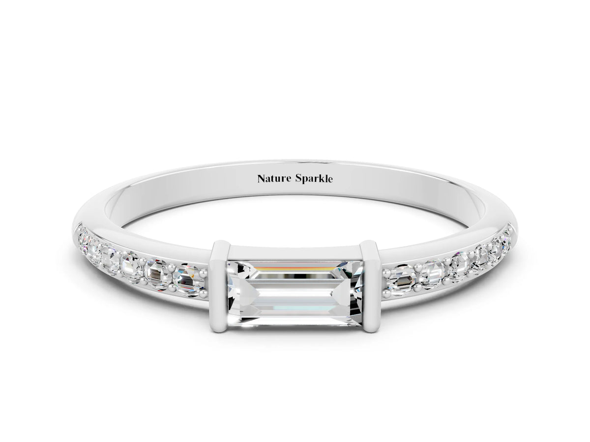 Baguette Moissanite Pavé Band in Silver with Bar Setting