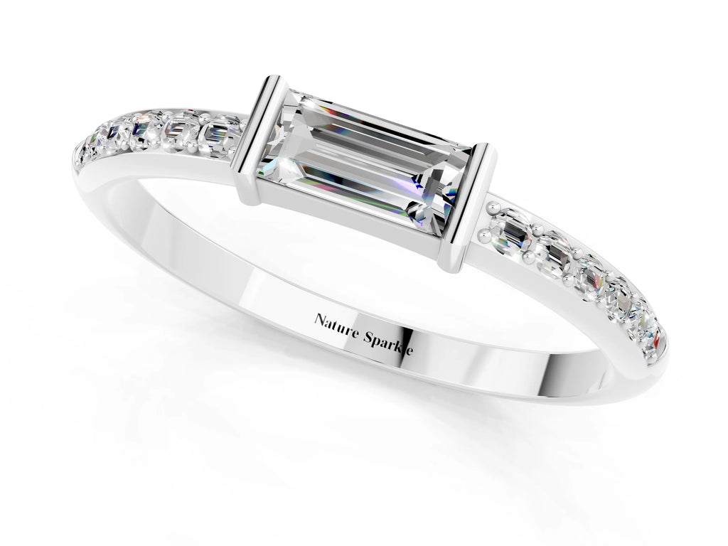 Baguette Moissanite Pavé Band in Silver with Bar Setting