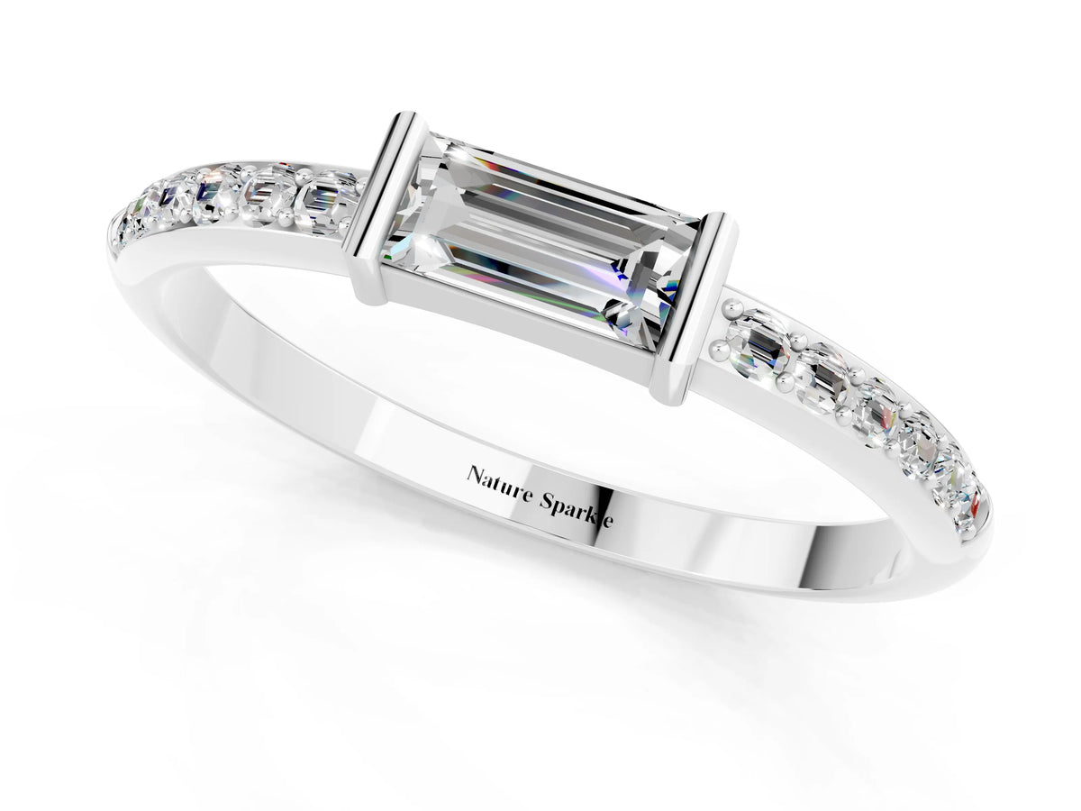 Baguette Moissanite Pavé Band in Silver with Bar Setting