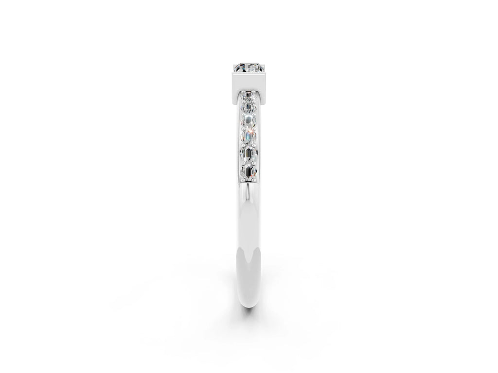 Baguette Moissanite Pavé Band in Silver with Bar Setting