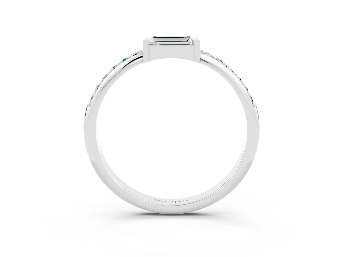 Baguette Moissanite Pavé Band in Silver with Bar Setting
